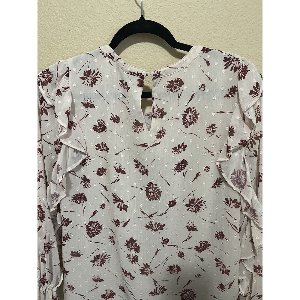 Skies Are Blue Floral Dot Ruffle Sleeve Blouse Cream Pink Small - Picture 9 of 10